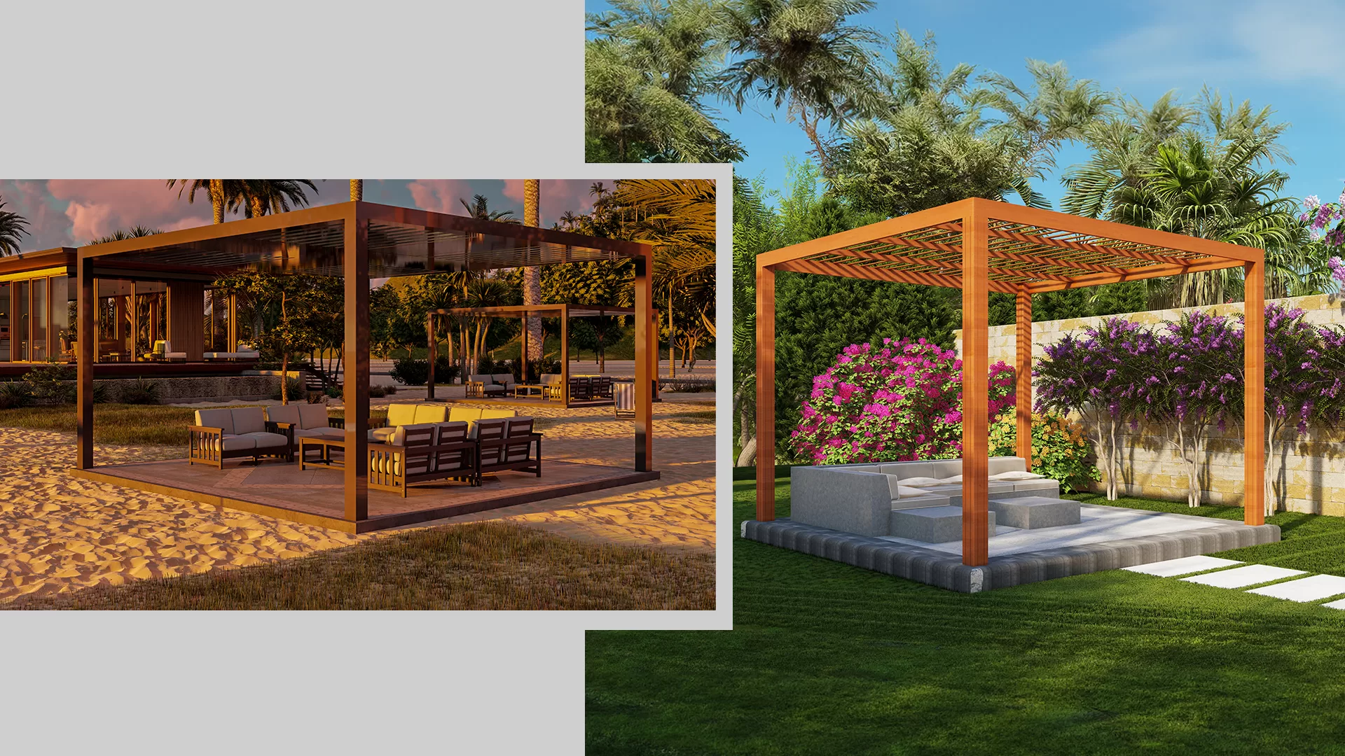 Aluminum and wooden pergola