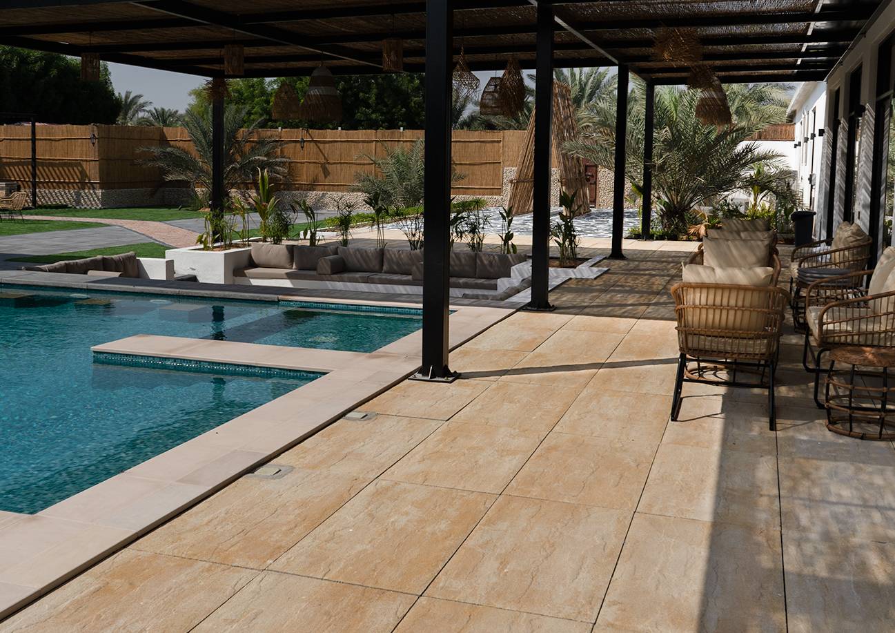 Modern villa driveway and entrance finished with durable paving