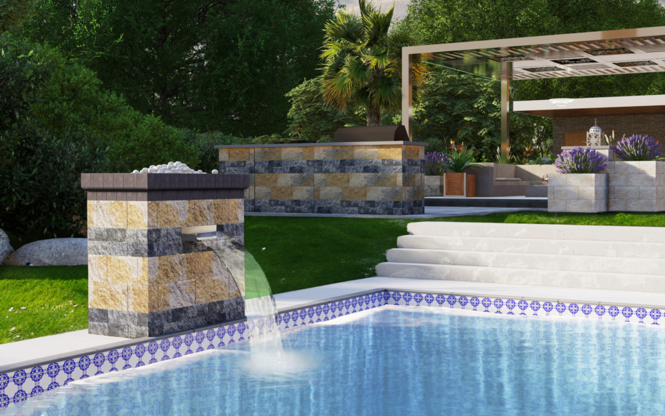 outdoor living with fountains