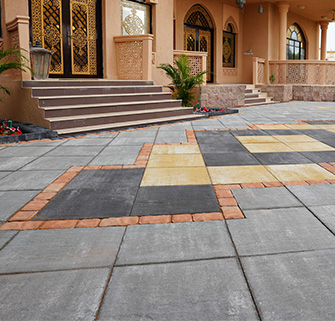 Dark Landscape pavers for villa outdoor living space in Dubai.