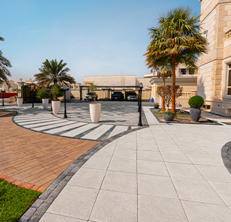 Luxury hardscaping with landscape pavers for outdoors in Dubai, UAE.